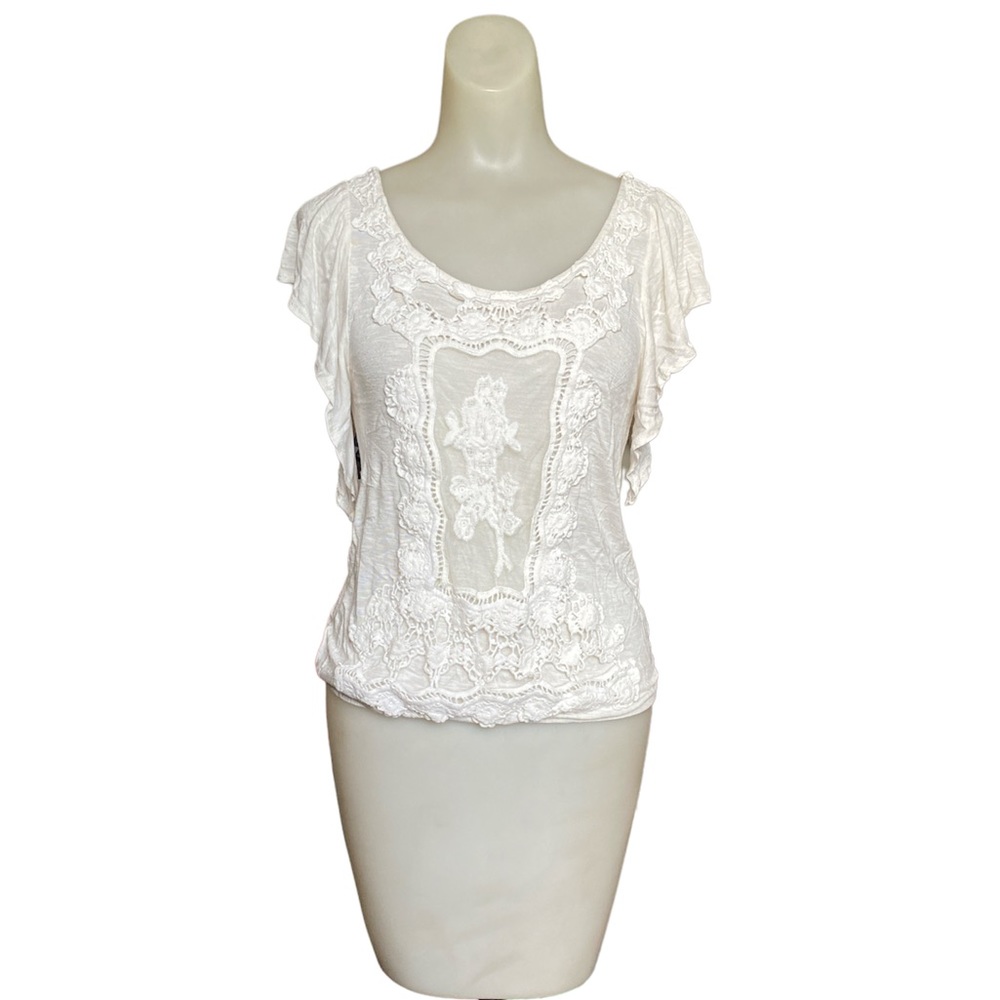 Charlotte Russe Cream/Ivory Crochet Shirt Size Small Cottagecore Casual